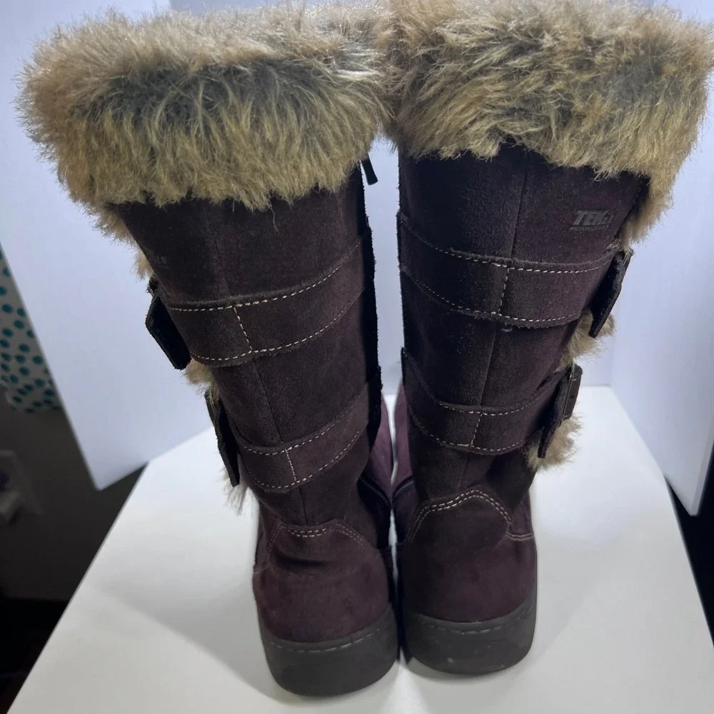 L.L. Bean Women's Size 8 Brown Suede Fur Lined‎ Winter Boots Zip Buckle